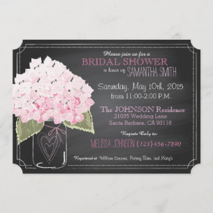 Pink Hydrangea Mason Jar Chalkboard Brautparty Einladung