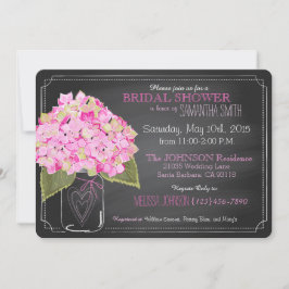 Pink Hydrangea Mason Jar Chalkboard Brautparty Einladung