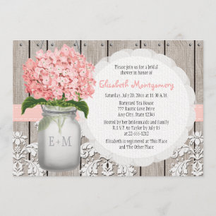 Pink Hydrangea Mit Monogramm Mason Jar Brautparty Einladung
