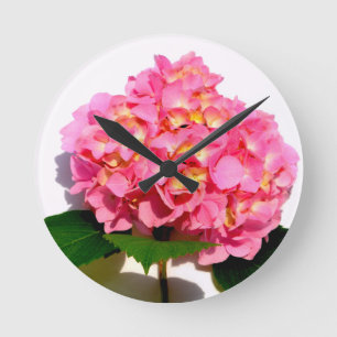 Pink Hydrangea Rosa Blume Rosa Blütenblume Runde Wanduhr