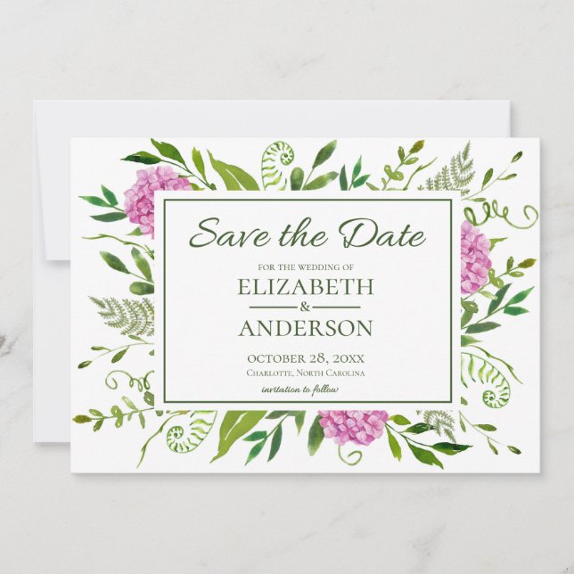 Pink Hydrangea Save The Date (Vorderseite)