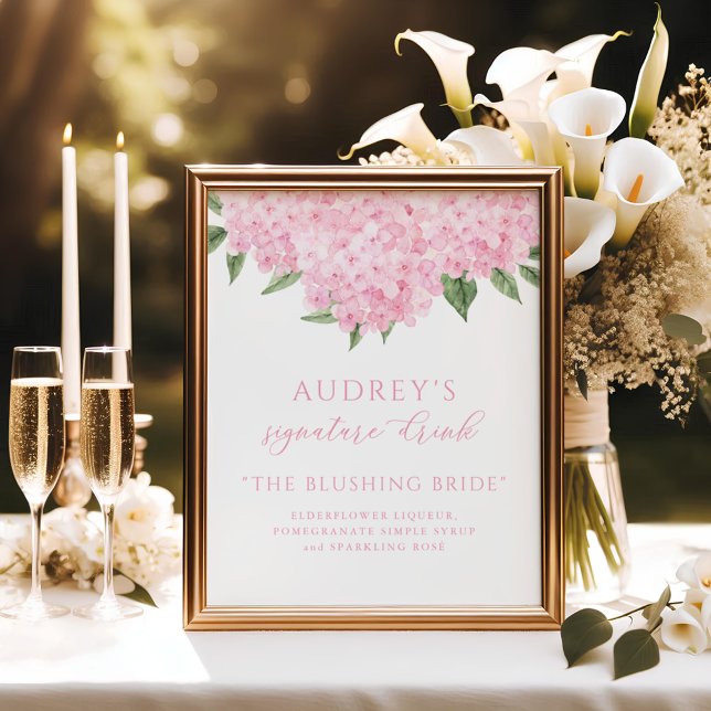 Pink Hydrangea Signature Drink Bar Zeichen Poster (Von Creator hochgeladen)