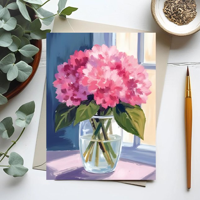 Pink Hydrangea Vase Blume Bouquet Wasserfarbe Postkarte (Von Creator hochgeladen)