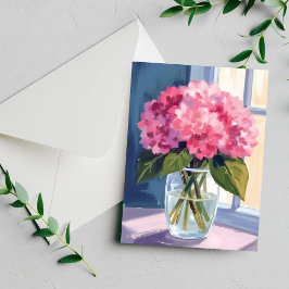 Pink Hydrangea Vase Blume Bouquet Wasserfarbkarte