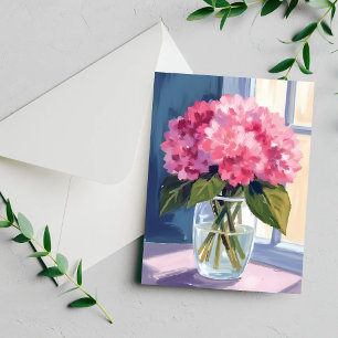 Pink Hydrangea Vase Blume Bouquet Wasserfarbkarte