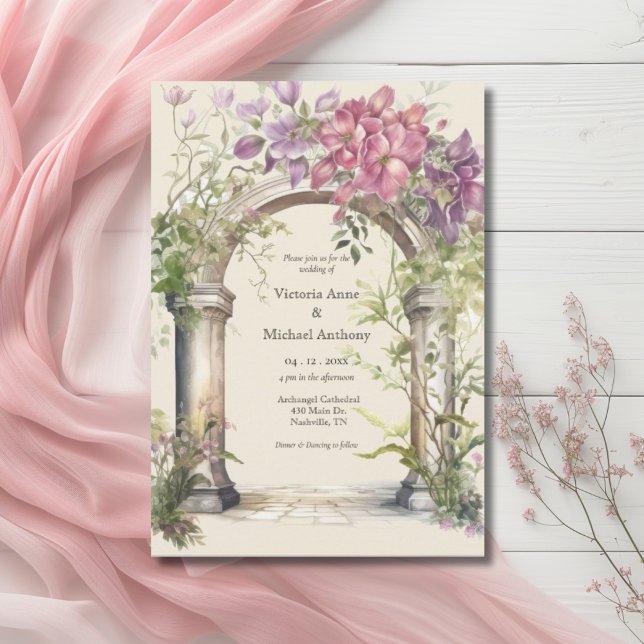 Pink Hydrangea Verziert Arch Wedding Einladung (Von Creator hochgeladen)