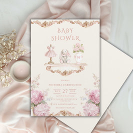 Pink Hydrangea Vintage Baby Shower Invitation Einladung