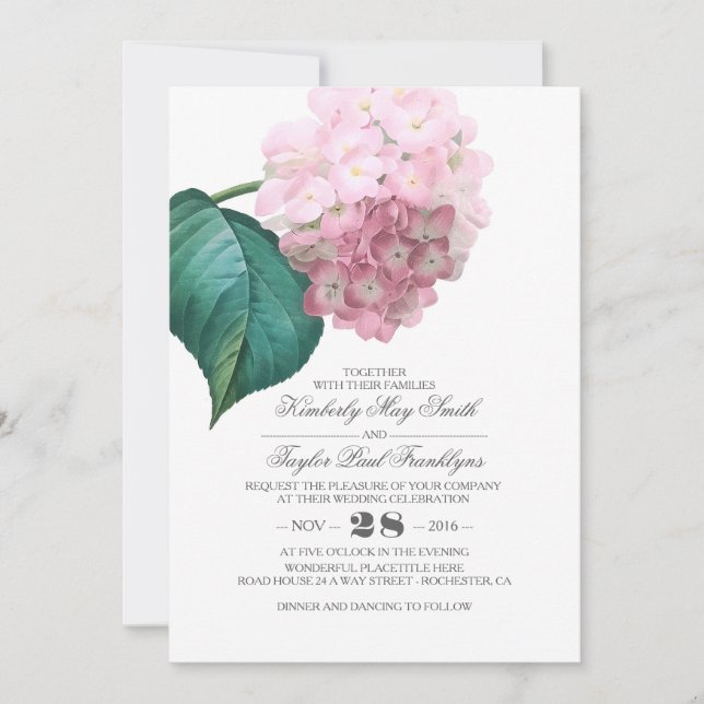 Pink Hydrangea Vintage Blumenhochzeit Einladung (Vorderseite)