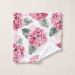 Pink Hydrangea Watercolor Botanical Floral Pattern Waschlappen