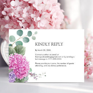 Pink Hydrangea Watercolor Flowers Elegant Wedding RSVP Karte