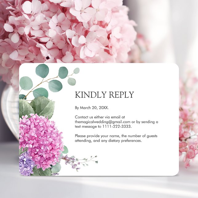 Pink Hydrangea Watercolor Flowers Elegant Wedding RSVP Karte (Pink Hydrangea Watercolor Flowers Elegant Wedding RSVP Card)