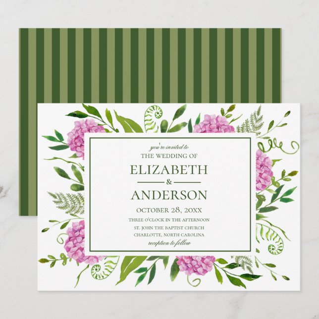 Pink Hydrangea Wedding Einladung (Vorne/Hinten)