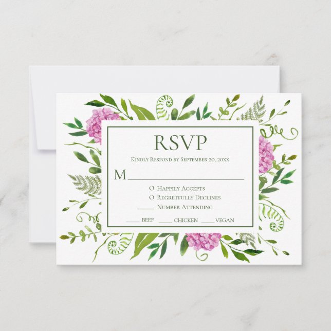 Pink Hydrangea Wedding RSVP Karte (Vorderseite)