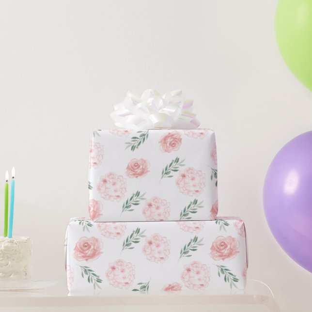 Pink Hydrangea Wrapping Paper Geschenkpapier (Partygeschenke)