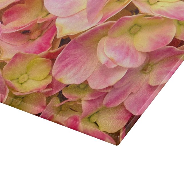 Pink-Hydrangeas-11x8-GLASSCHNITTSTELLE Schneidebrett (Ecke)