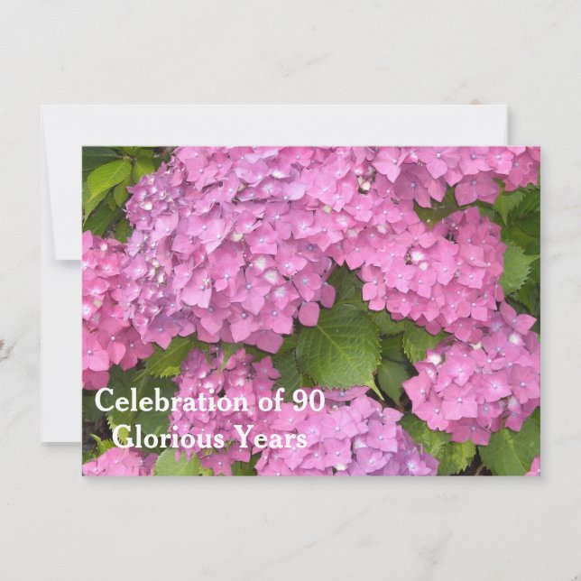 Pink Hydrangeas 90. Geburtstagsfeier Einladung (Vorderseite)