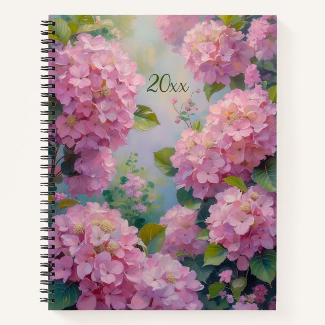 Pink Hydrangeas Floral Spiral-bound Journal Spring Notizbuch (Vorderseite)