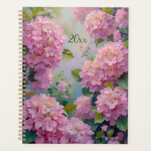 Pink Hydrangeas Floral Spiral-Bound Planner Spring Planer (Vorderseite)