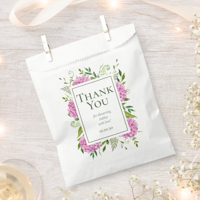 Pink Hydrangeas Girl Baby Dusche Vielen Dank Geschenktütchen (Ausgeschnitten)
