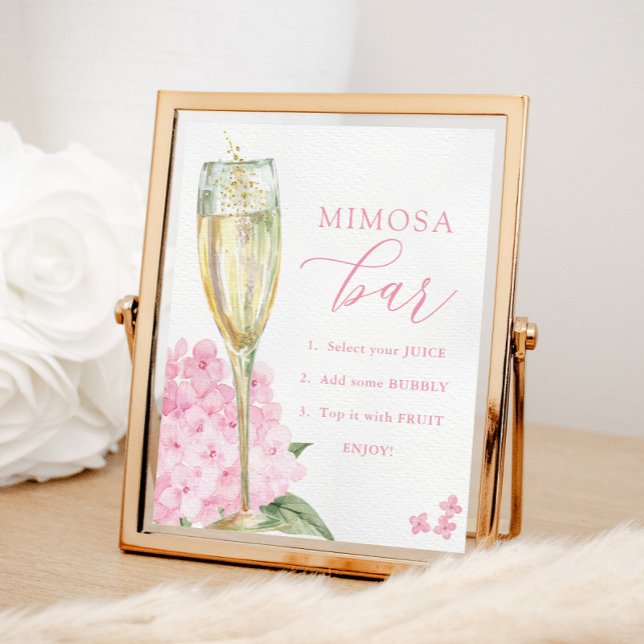 Pink Hydrangeas & Gold Glass Mimosa Bar Poster (Von Creator hochgeladen)