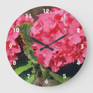 Pink Hydrangeas Große Wanduhr
