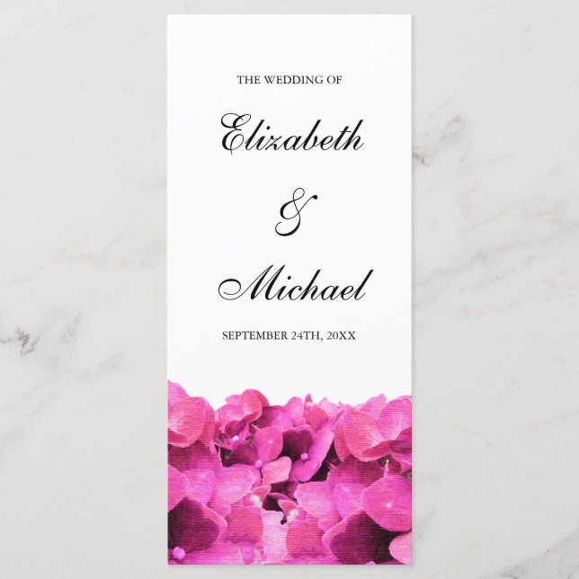 Pink Hydrangeas Hochzeitsprogramm Programm (Vorderseite)
