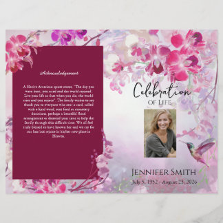 Pink Hydrangeas Hummingbird Beerdigung Programm Flyer