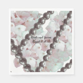 Pink Hydrangeas und Perlen Hochzeitspapier Napkins Serviette