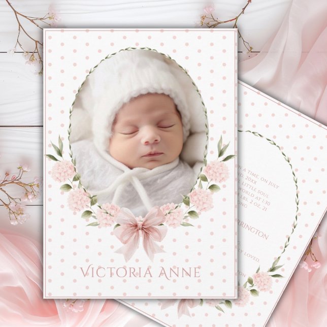 Pink  Hydrangeas Vintage Birth Announcement Einladung (Von Creator hochgeladen)