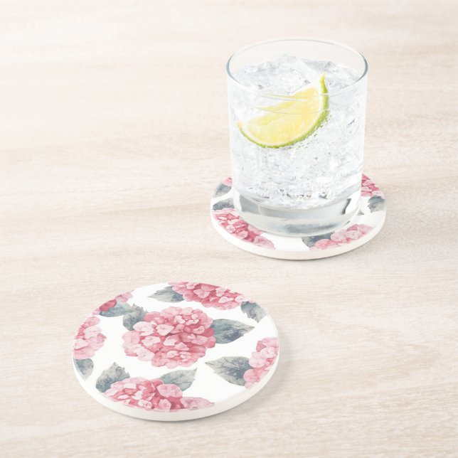 Pink Hydrangeas Watercolor Floral Blooms Painting Getränkeuntersetzer (Seite)