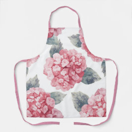 Pink Hydrangeas Watercolor Floral Blooms Painting Schürze
