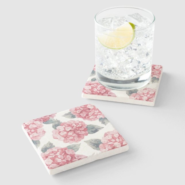 Pink Hydrangeas Watercolor Floral Blooms Painting Steinuntersetzer (Seitenansicht)