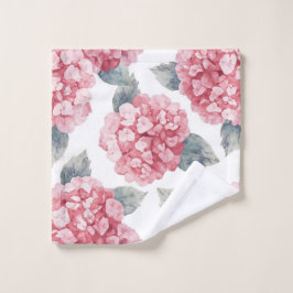 Pink Hydrangeas Watercolor Floral Blooms Painting Waschlappen