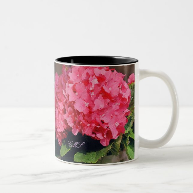Pink Hydrangeas Zweifarbige Tasse (Rechts)