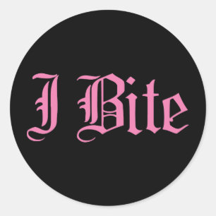 Pink "I Bite" Text Runder Aufkleber