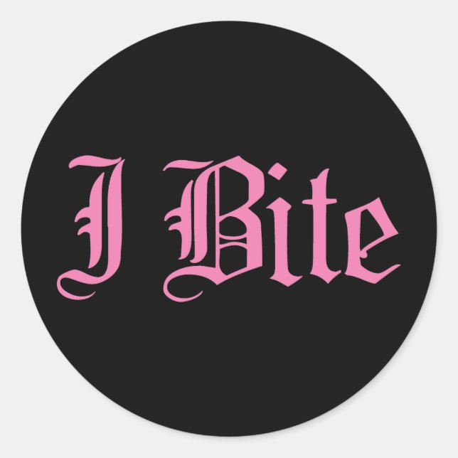 Pink "I Bite" Text Runder Aufkleber (Vorderseite)