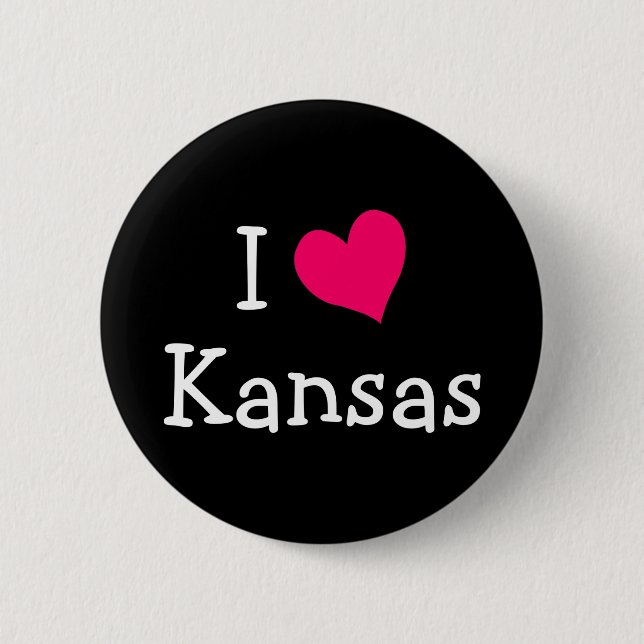 Pink I Liebe Kansas Button (Vorderseite)