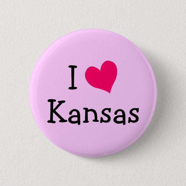 Pink I Liebe Kansas Button (Vorderseite)