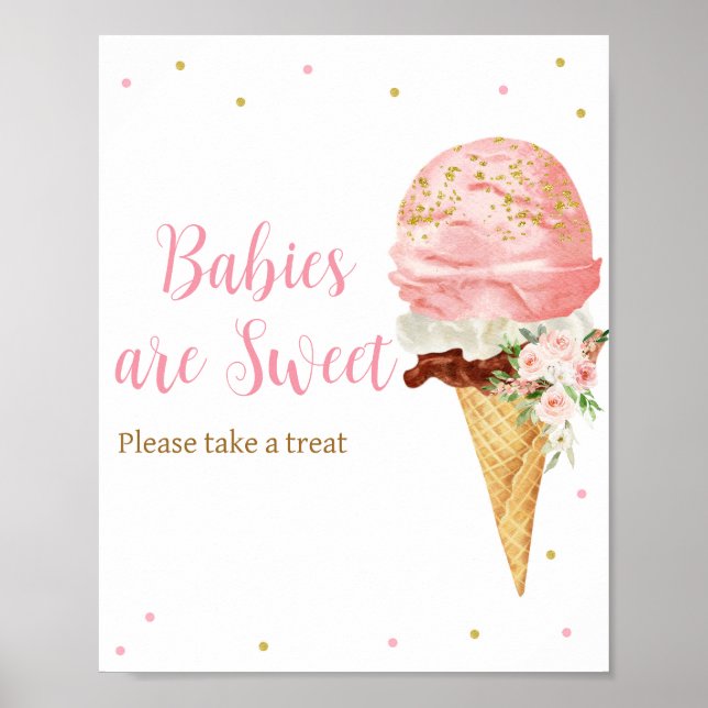 Pink Ice Cream Baby Dusche Babys sind süß Poster (Vorne)