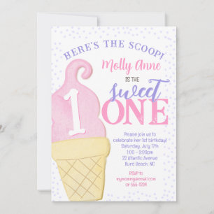 Pink Ice Cream Cone Polka Dots 1st Birthday Girl Einladung