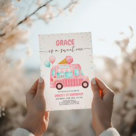 Pink Ice Cream Truck Hier ist der Scoop Geburtstag Einladung