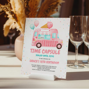 Pink Ice Cream Truck Time Kapselunterschrift Sockelschild