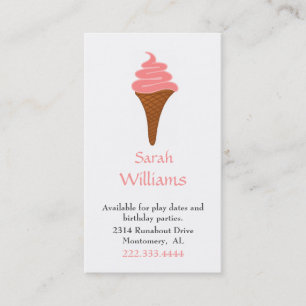 Pink Ice Creme Cone Children Play Date Card Telefonnummerkarte