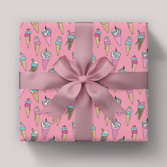 Pink Ice Creme Cone Gift Muster Geschenkpapier (Ice Cream pattern girls wrapping paper)