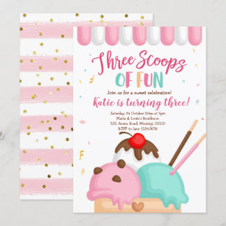 Pink Ice Creme drei Partien Spaß Geburtstag Einladung