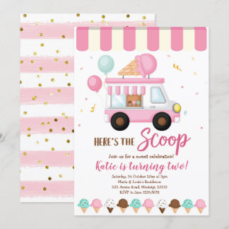 Pink Ice Creme LKW Geburtstagsfeier Einladung