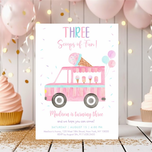 Pink Ice Creme Truck Dritter Geburtstag Einladung (Von Creator hochgeladen)