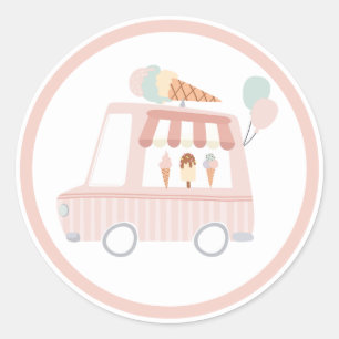 Pink Ice Creme Truck Geburtstagsparty Gefallen Runder Aufkleber