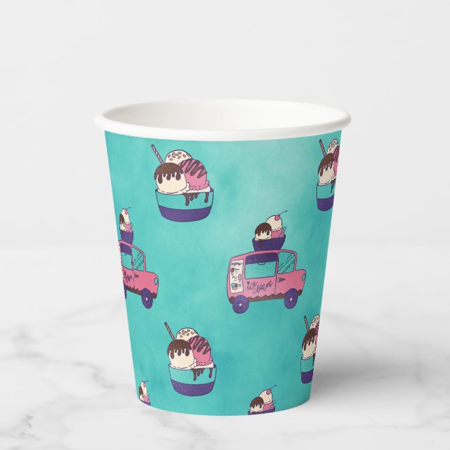 Pink Ice Creme Truck Pappbecher (Vorderseite)