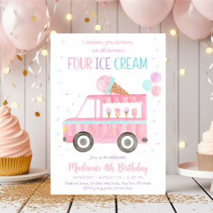 Pink Ice Creme Truck Vierten Geburtstag Einladung